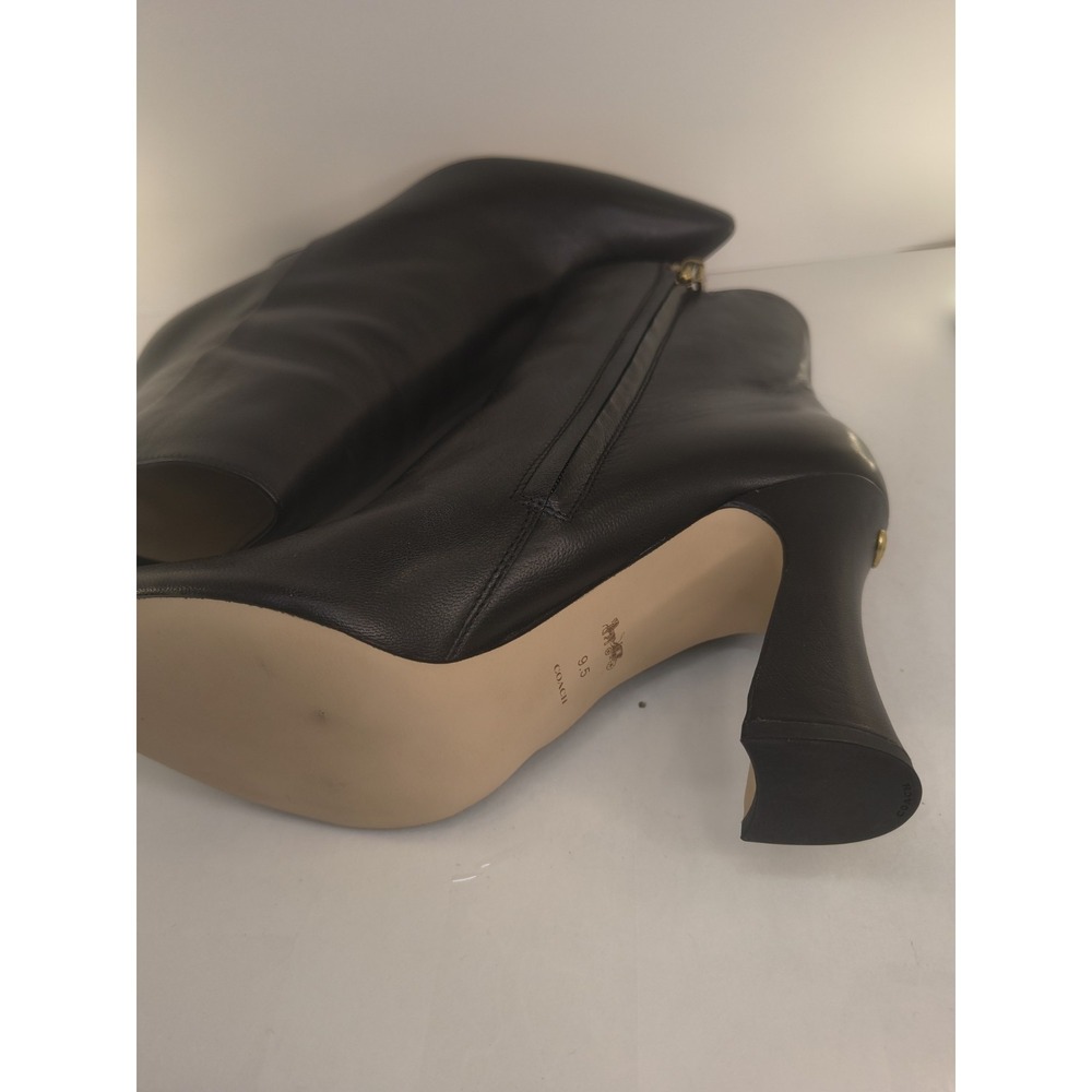 Coach Black Leather Ankle Boots Women 9.5 Pointed Toe Zip Heeled Booties EUC Box - Picture 5 of 7